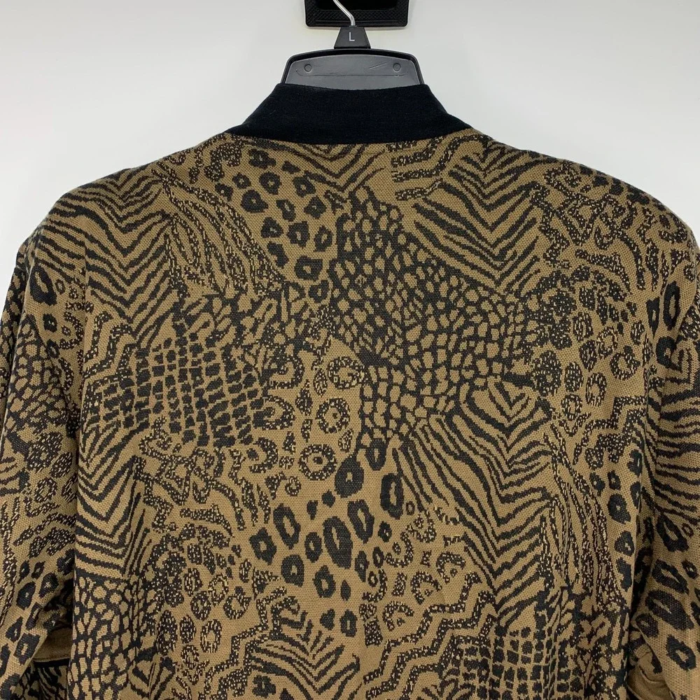 Rafael Jacket Womens XL Animal Print Zip Front Safari Gold Chain Vintage Bomber_11